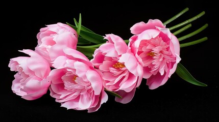 Fototapeta premium A stunning bouquet of pink peonies stands out beautifully against a sleek black background.