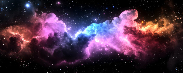 Fototapeta premium Cosmic Nebula, A Vibrant Symphony of Pink, Blue, and Orange Hues Across the Starry Expanse