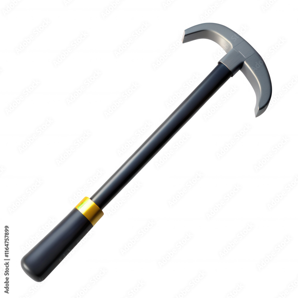 Poster this image displays a 3d model of a stylish tool with a black handle and a silver head, showcasing m