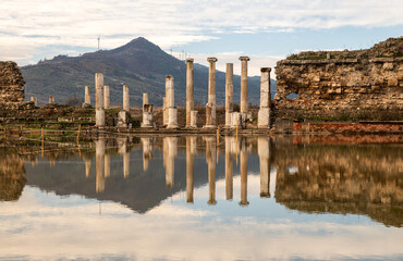 Reflection and ancient columns in the ancient city