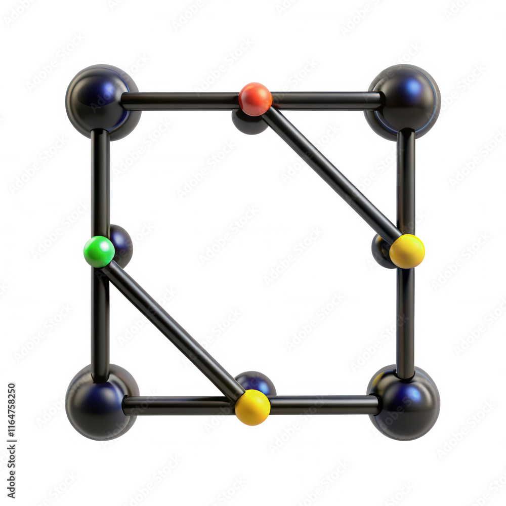 Aufkleber this 3d model showcases an abstract geometric shape with colored spheres connected by lines, represe