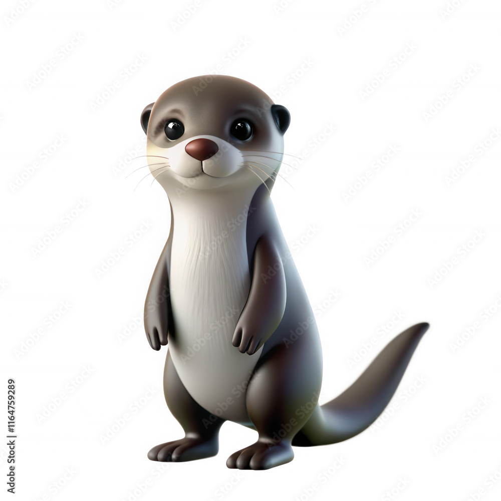 Poster a colorful 3d model of an otter character with large expressive eyes and a friendly smile, standing 