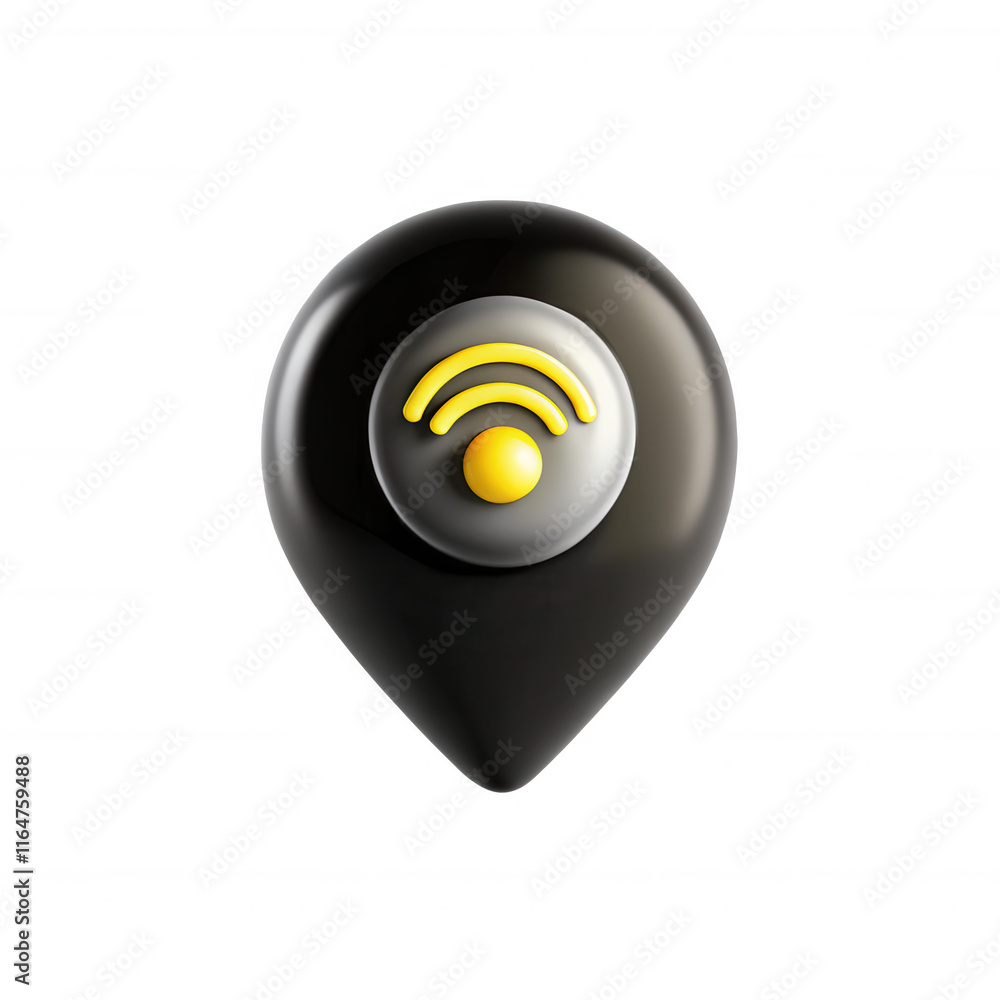 Aufkleber a sleek 3d model of a location marker icon featuring a yellow wireless signal symbol. perfect for di