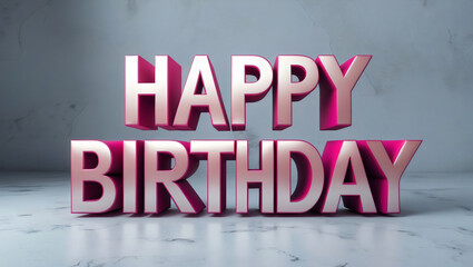Pink Metallic 3D Text With Marble Texture For Birthday