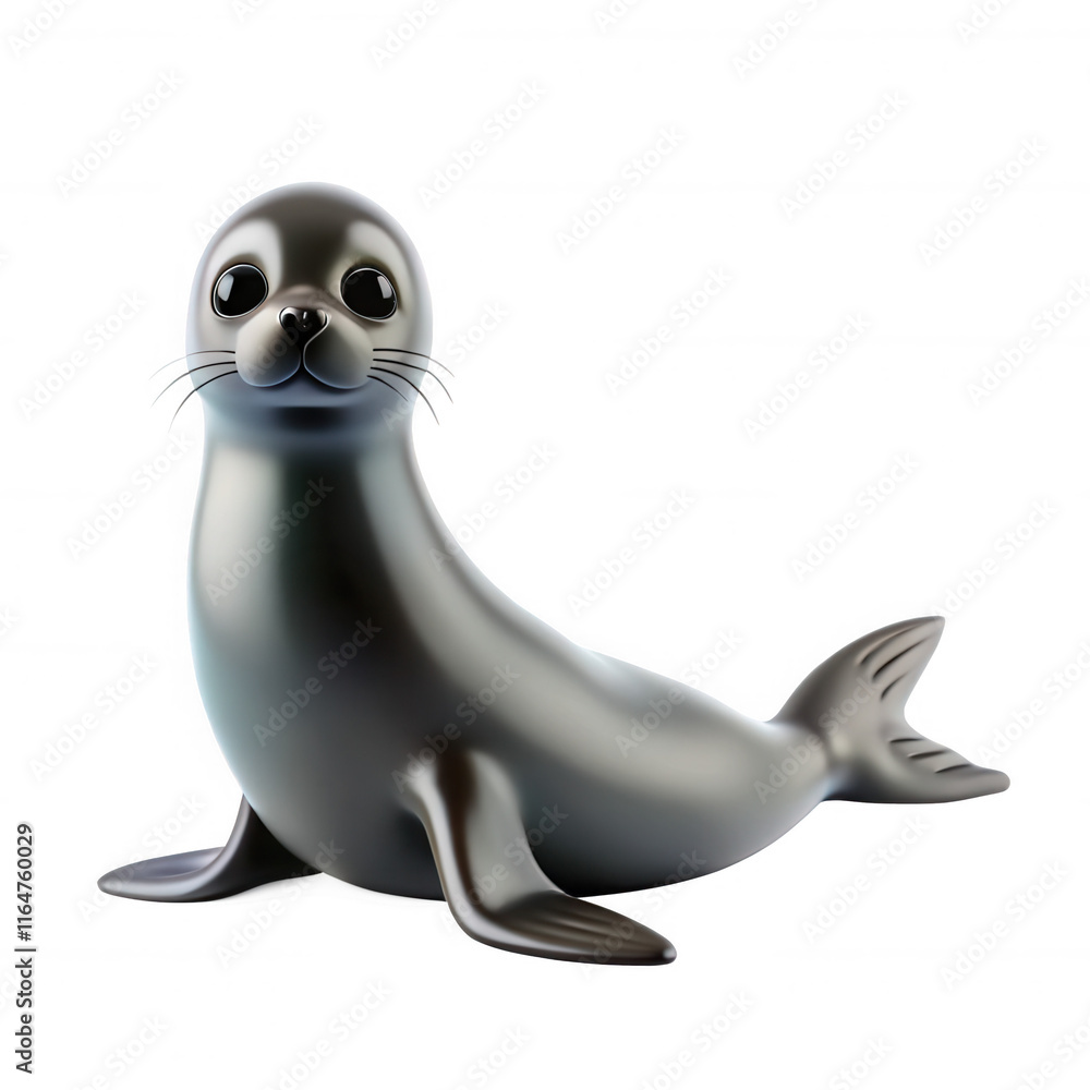 Poster A cute 3d model of a seal with soft features and big eyes. The seal appears playful and cartoonish, creating a friendly and welcoming image.