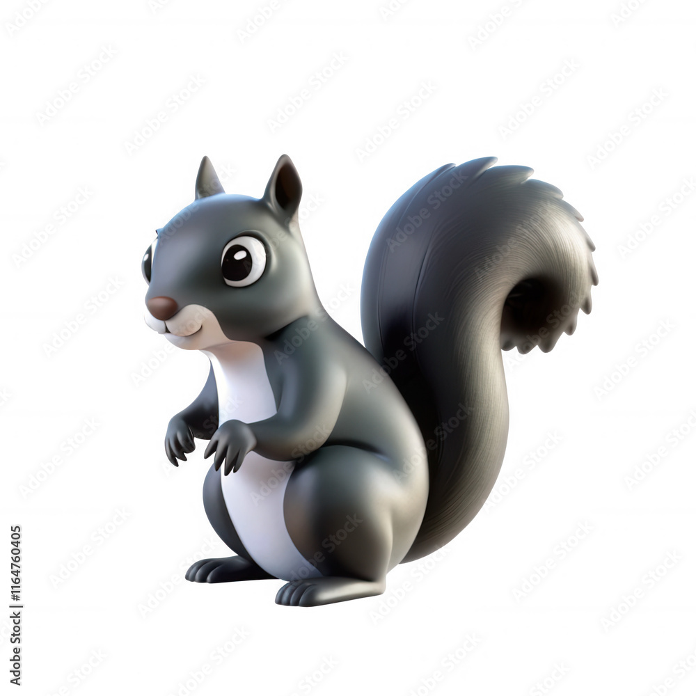 Poster a cute and stylized cartoon representation of a squirrel with a fluffy tail, perfect for animations 