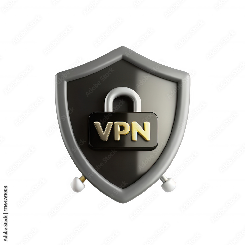 Poster this image features a 3d model of a shield with a vpn lock symbol. it represents digital security an
