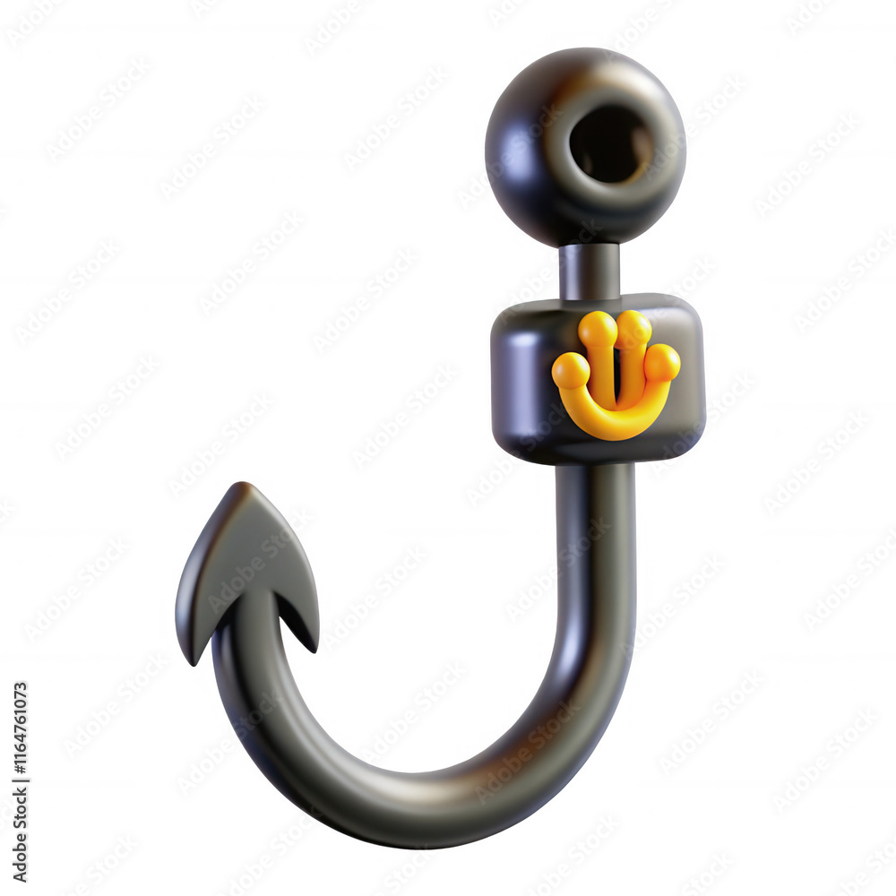Poster a 3d model of a colorful hook with a yellow decoration, displaying a unique and creative design for 