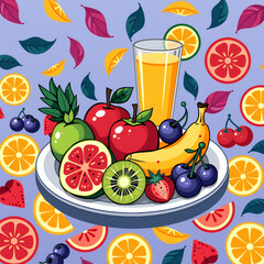 Colorful Fruit Plate Illustration