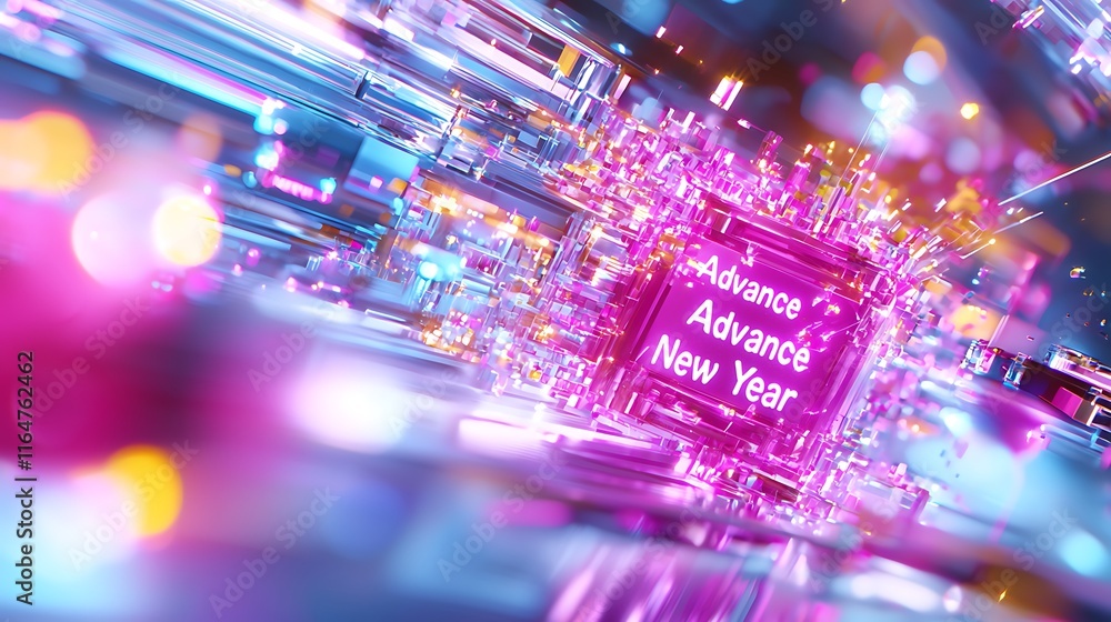 Fototapete abstract 3d rendering of a glowing pink cube with 