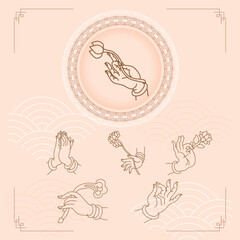 Asian traditional Chinese style Buddha hand gestures art material illustration tattoo black and white works