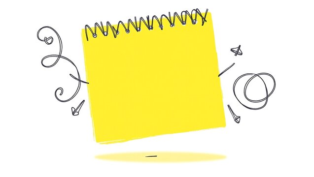 Vibrant yellow notepad with energetic graphic swirls for creative brainstorming