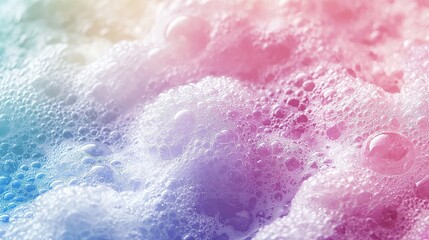 Obraz premium Close-up view of iridescent bubble patterns in soft soap foam with rainbow colors