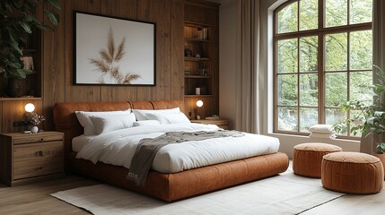 Modern Rustic Leather Bed In A Cozy Bedroom Setting