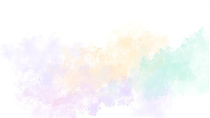 Pastel watercolor like clouds in lavender peach and mint green on white