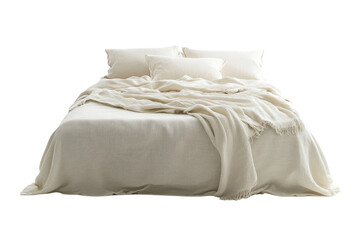 Cozy cotton pillow and fluffy blanket in bedroom