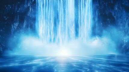 ethereal blue waterfall, mystical landscape - ethereal/mystical