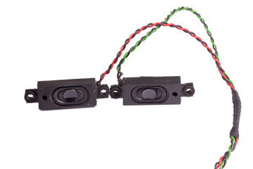 a pair of speakers for a laptop. dynamics of monitor components