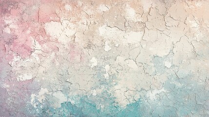 Obraz premium Cracked plaster wall showcasing peeling textures in faded pastel hues