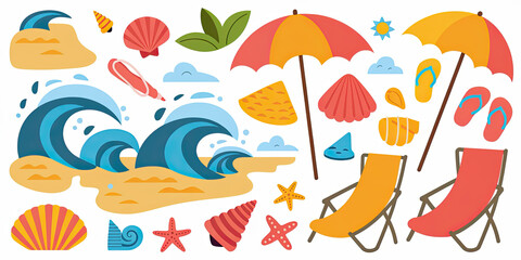 Summer Beach Vacation Ocean Waves Shells Sun Chairs Umbrella