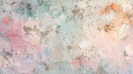 Plexiglas schilderij Verweerde muur Cracked plaster wall showcasing peeling textures in faded pastel hues  © Oleksandr Kozak