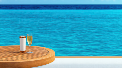 Obraz premium Luxurious yacht setting with champagne and ocean view
