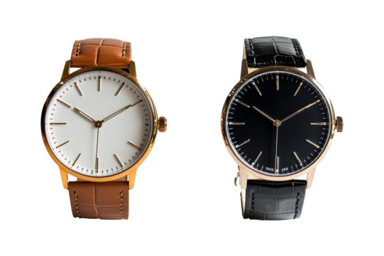 Elegant leather strap watches showcase studio photography
