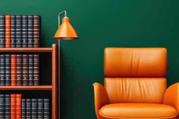 cozy library corner with orange chair and books