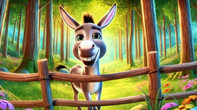 3D funny donkey cartoon laughing. Agriculture and farm animals
