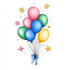 Obraz premium Colorful balloons with stars and confetti create festive vibe