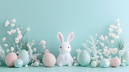 kid trhowing easter eggs and a rabbit holding an easter basket and catches the eggs,no backround, cartoon style,