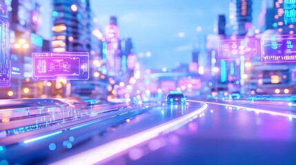 Obraz premium futuristic cityscape: smart car on neon road - cyberpunk aesthetics