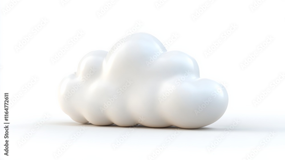Poster a realistic 3d cookie in the shape of a cloud, frosted in white with a subtle glossy sheen, isolated