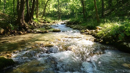 Obraz premium Serene Forest Stream: A Tranquil Escape into Nature's Embrace