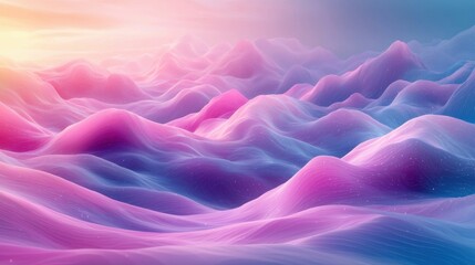 Obraz premium A beautiful digital landscape featuring soft waves in hues of pink, purple, and blue, embodying a serene and minimalist aesthetic.