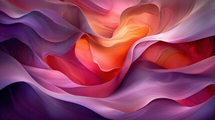 Fototapeta premium This image depicts a mesmerizing blend of flowing colors with gentle curves in shades of pink, purple, and orange, showcasing a serene and artistic texture.
