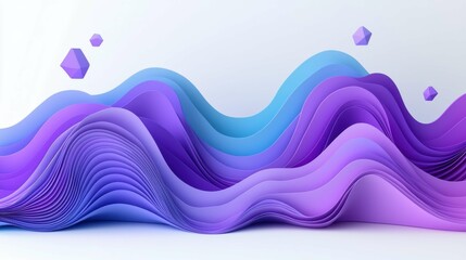 A serene composition of layered purple and blue paper waves, creating a minimalistic art piece with geometric shapes above.