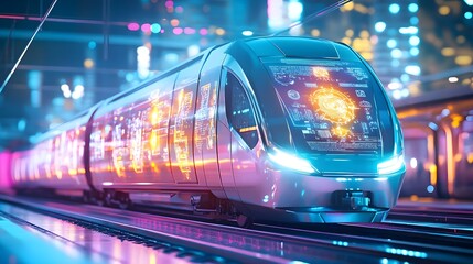 Fototapeta premium futuristic high-speed train, night city - futuristic/sci-fi