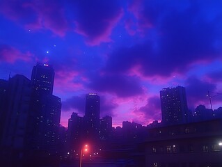 Fototapeta premium City Skyline Underneath a Purple and Blue Twilight Sky