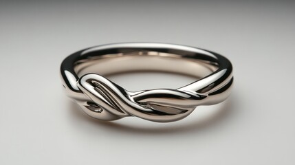 Naklejka premium A polished silver ring featuring an intricate knot design, symbolizing unity and connection.