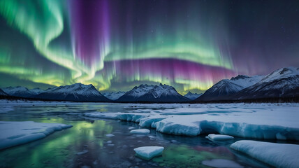 Naklejka premium Northern Lights Over a Frozen Lake