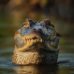Obraz premium Magnificent Crocodile Close-Up: A Sunlit Portrait of a Reptile