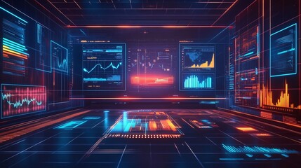 Obraz premium High-Tech Futuristic Workspace with Holographic Displays