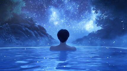 Obraz premium Soothing Relief in Hot Tub Under Starry Sky