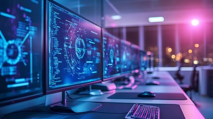 High-Tech Futuristic Workspace with Holographic Displays