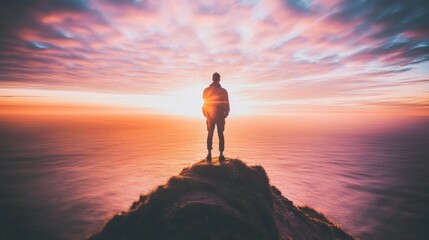 Obraz premium Tranquil Sunset by the Ocean on a Cliff Edge