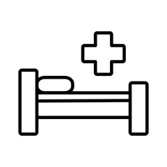 Vector illustration of hospital bed in line art style isolated on white background.	