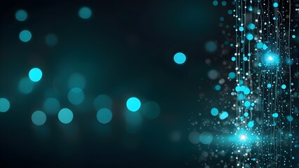 An abstract background featuring de-focused glittering cyan and silver lights, softly glowing against a deep teal backdrop. Generative AI