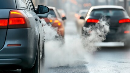 Dense Smog Over Crowded City from Car Exhaust Fumes