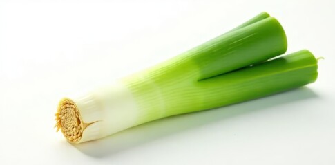 Fototapeta premium White background with sliced fresh leek placed in the center, vegetable, food, leek